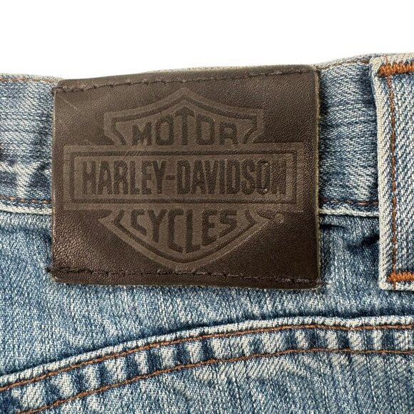 Harley-Davidson Mens Genuine MotorClothes Blue Denim Jeans Size 34x33 Straight - Picture 7 of 10